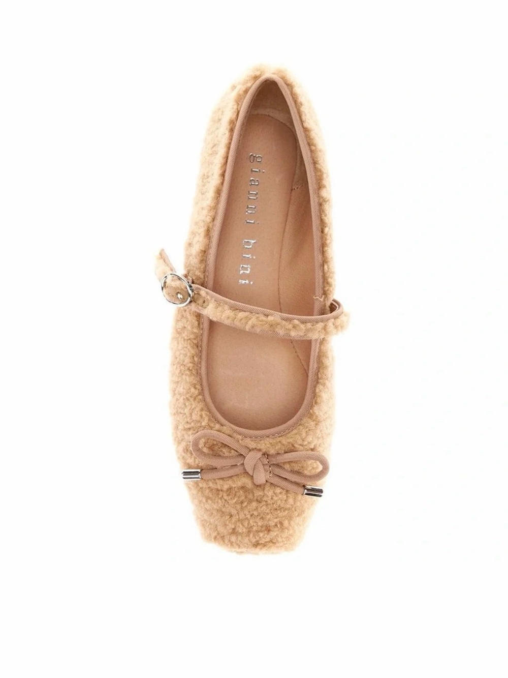 Gianni Bini JosieTwo Faux Shearling Mary Jane Bow Ballet Flats Tan Sz 11M